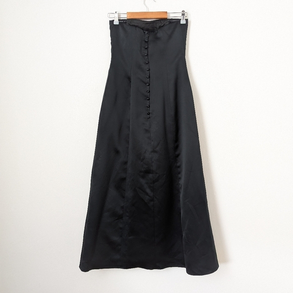 Nicole Miller Black Satin Strapless A-line Button Back Maxi Dress Formal Gown - Picture 4 of 4